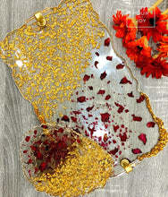 Load image into Gallery viewer, Dried Rose and Gold - Tray &amp; Coaster Set - Resin &amp; Gold Leaf
