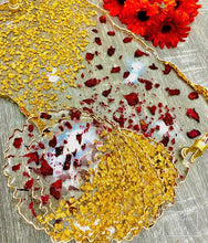 Load image into Gallery viewer, Dried Rose and Gold - Tray &amp; Coaster Set - Resin &amp; Gold Leaf
