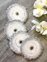 Load image into Gallery viewer, White and Silver Coaster Set of 4 - Resin and Silver Leaf Sparkles
