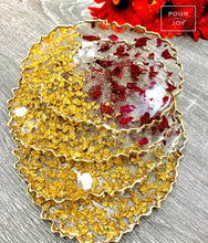 Load image into Gallery viewer, Dried Rose and Gold - Tray &amp; Coaster Set - Resin &amp; Gold Leaf
