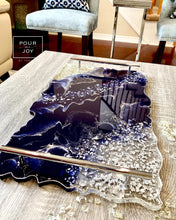 Load image into Gallery viewer, Royal Blue &amp; Silver - Extra Large - Geode Tray - Resin, Silver leaf, Fireglass
