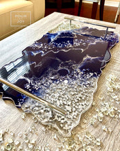 Load image into Gallery viewer, Royal Blue &amp; Silver - Extra Large - Geode Tray - Resin, Silver leaf, Fireglass
