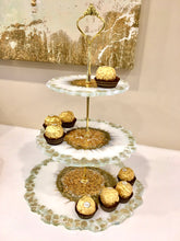 Load image into Gallery viewer, White &amp; Gold - Cake Stand - Resin, Gold Flakes &amp; Fire Glass
