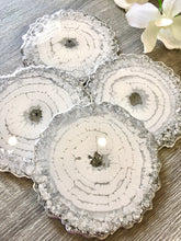 Load image into Gallery viewer, White and Silver Coaster Set of 4 - Resin and Silver Leaf Sparkles
