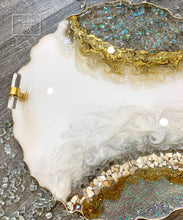 Load image into Gallery viewer, White, Gold and Opal Geode Tray - Resin, Sea Shells &amp; Crystals
