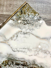 Load image into Gallery viewer, White &amp; Silver Marble Design -  Extra Large - Geode Tray - Resin, Silver leaf, Fireglass
