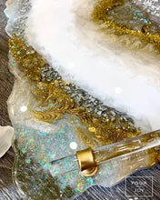 Load image into Gallery viewer, Geode White, Gold &amp; Opal Tray - Resin, Crystals, Fireglass
