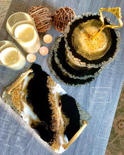 Load image into Gallery viewer, Marbleized Black, White &amp; Gold - Dinning Set - Resin, Gold leaf, Fireglass
