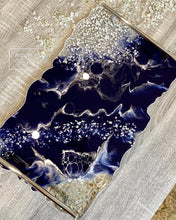 Load image into Gallery viewer, Royal Blue &amp; Silver - Extra Large - Geode Tray - Resin, Silver leaf, Fireglass
