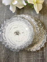 Load image into Gallery viewer, White and Silver Coaster Set of 4 - Resin and Silver Leaf Sparkles
