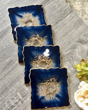 Load image into Gallery viewer, Deep Blue and Gold Coaster Set of 4 - Resin and Gold Sparkles
