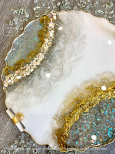 Load image into Gallery viewer, White, Gold and Opal Geode Tray - Resin, Sea Shells &amp; Crystals
