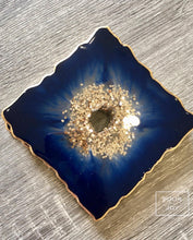 Load image into Gallery viewer, Deep Blue and Gold Coaster Set of 4 - Resin and Gold Sparkles
