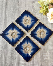 Load image into Gallery viewer, Deep Blue and Gold Coaster Set of 4 - Resin and Gold Sparkles
