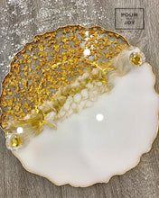 Load image into Gallery viewer, White and Gold Tray - Resin, Gold Leaf &amp; Mirrors
