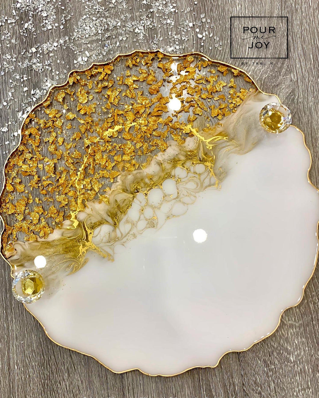 White and Gold Tray - Resin, Gold Leaf & Mirrors
