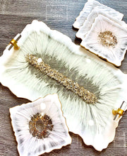 Load image into Gallery viewer, White and Gold - Dinning Set - Resin, Gold, Silver Sparkles &amp; Fireglass
