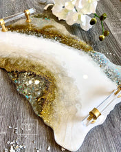 Load image into Gallery viewer, Geode White, Gold &amp; Opal Tray - Resin, Crystals, Fireglass
