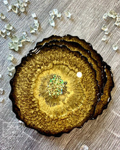 Load image into Gallery viewer, Black and Gold Coaster Set of 4 - Resin and Gold Sparkles
