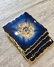 Load image into Gallery viewer, Deep Blue and Gold Coaster Set of 4 - Resin and Gold Sparkles
