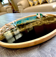 Load image into Gallery viewer, Emerald Green &amp; Black - Geode Design - Resin Bamboo Tray
