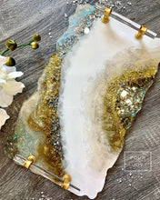 Load image into Gallery viewer, Geode White, Gold &amp; Opal Tray - Resin, Crystals, Fireglass
