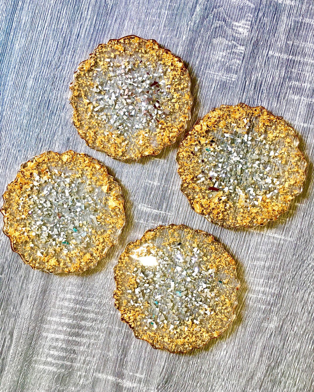 Mirror and Gold Coaster Set of 4 - Resin, Mirror & Gold Leaf