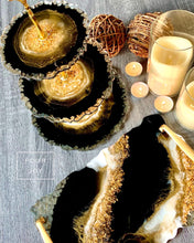 Load image into Gallery viewer, Marbleized Black, White &amp; Gold - Dinning Set - Resin, Gold leaf, Fireglass
