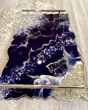 Load image into Gallery viewer, Royal Blue &amp; Silver - Extra Large - Geode Tray - Resin, Silver leaf, Fireglass
