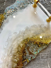 Load image into Gallery viewer, Geode White, Gold &amp; Opal Tray - Resin, Crystals, Fireglass
