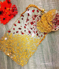 Load image into Gallery viewer, Dried Rose and Gold - Tray &amp; Coaster Set - Resin &amp; Gold Leaf
