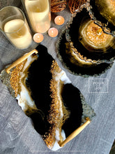 Load image into Gallery viewer, Marbleized Black, White &amp; Gold - Dinning Set - Resin, Gold leaf, Fireglass
