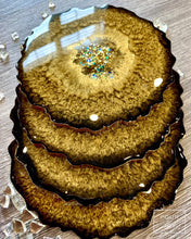 Load image into Gallery viewer, Black and Gold Coaster Set of 4 - Resin and Gold Sparkles
