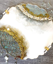 Load image into Gallery viewer, White, Gold and Opal Geode Tray - Resin, Sea Shells &amp; Crystals
