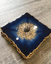 Load image into Gallery viewer, Deep Blue and Gold Coaster Set of 4 - Resin and Gold Sparkles
