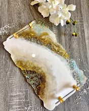 Load image into Gallery viewer, Geode White, Gold &amp; Opal Tray - Resin, Crystals, Fireglass
