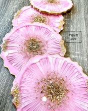 Load image into Gallery viewer, Pink and Gold Coaster Set of 4 - Resin and Gold Leaf Sparkles
