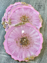 Load image into Gallery viewer, Pink and Gold Coaster Set of 4 - Resin and Gold Leaf Sparkles
