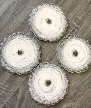 Load image into Gallery viewer, White and Silver Coaster Set of 4 - Resin and Silver Leaf Sparkles
